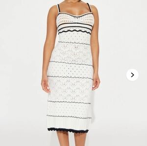 White and Black Knit Midi Dress